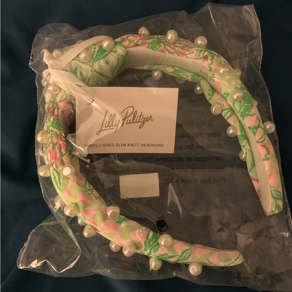 Lilly Pulitzer Floral Pink and Green Pearl Headband